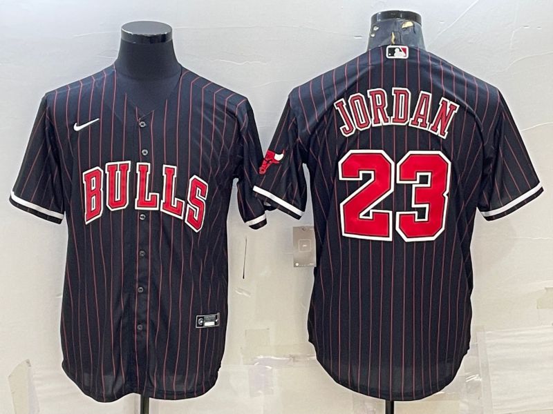 Men Chicago Bulls #23 Jordan Black Stripe Game Nike 2022 NBA Jerseys